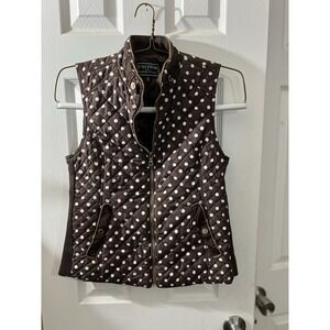 C'est Toi Women's Quilted White Dotted Sleeveless Vest Medium Brown "Chico"